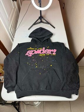 Sp5der Pullover Hoodie Black Pink Yellow Graphic Spider Web Stars Spyder Sz XL